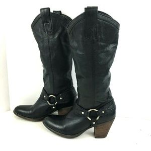 Frye Taylor Harness Black Leather Western Boots